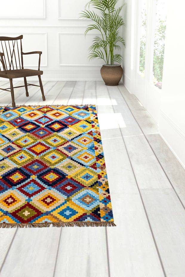 Vintage Geometric Flatweave Rug ( 5ft x 8ft )