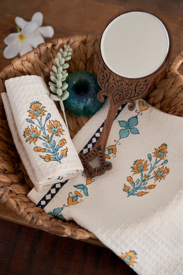 Faye Block Print Hand Towel ( Set of 2 )