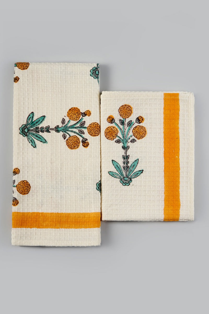 Marigold Block Print Hand Towel  ( Set of 2 )