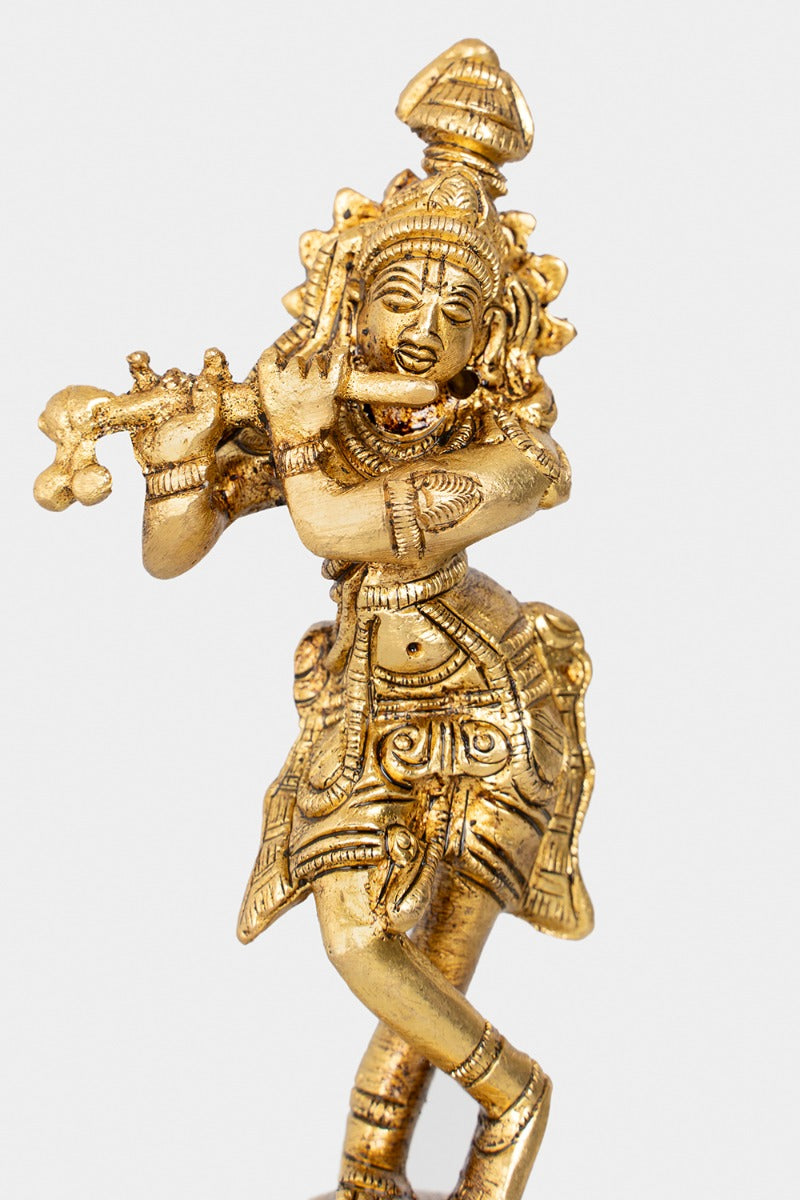 Graceful Krishna Brass Engraved Sculpture