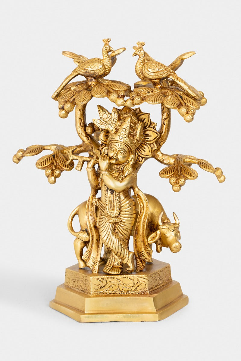 Melodies of Krishna Brass Engraved Statue