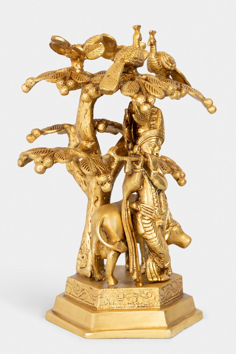 Melodies of Krishna Brass Engraved Statue