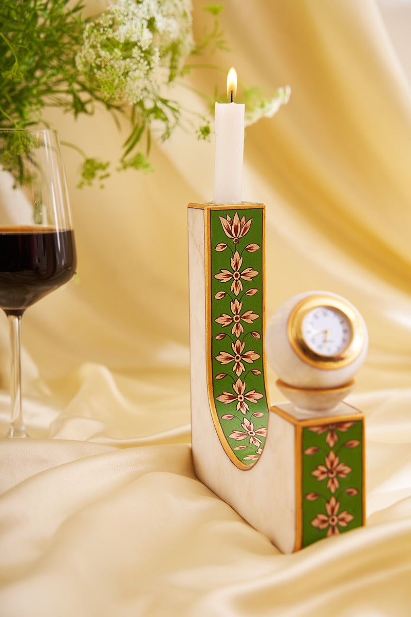 Glorious Garden Marble Candle Holder cum Clock