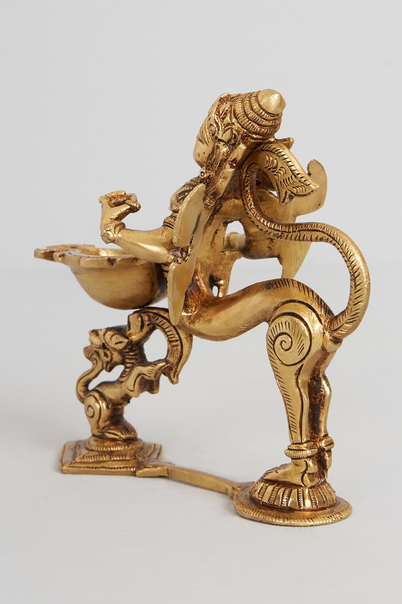 Regal Protector Brass Garud Ornament With Diya