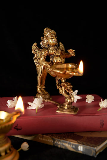Regal Protector Brass Garud Ornament With Diya