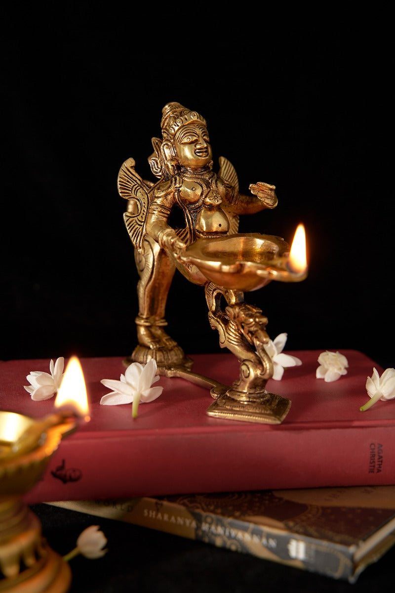 Regal Protector Brass Garud Ornament With Diya