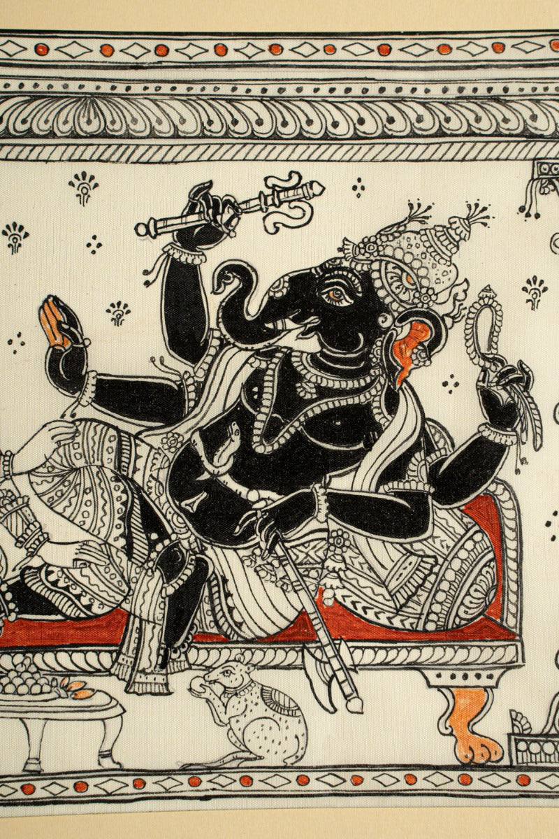 Ganesha with Riddhi & Siddhi Pattachitra Painting (9.7" x 15" Unframed )