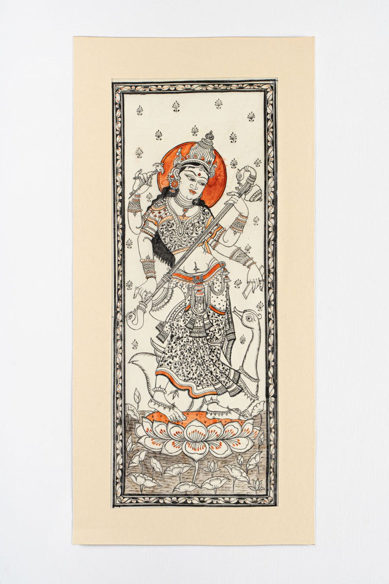 Saraswati Pattachitra Painting(20" x 9.7" Unframed )
