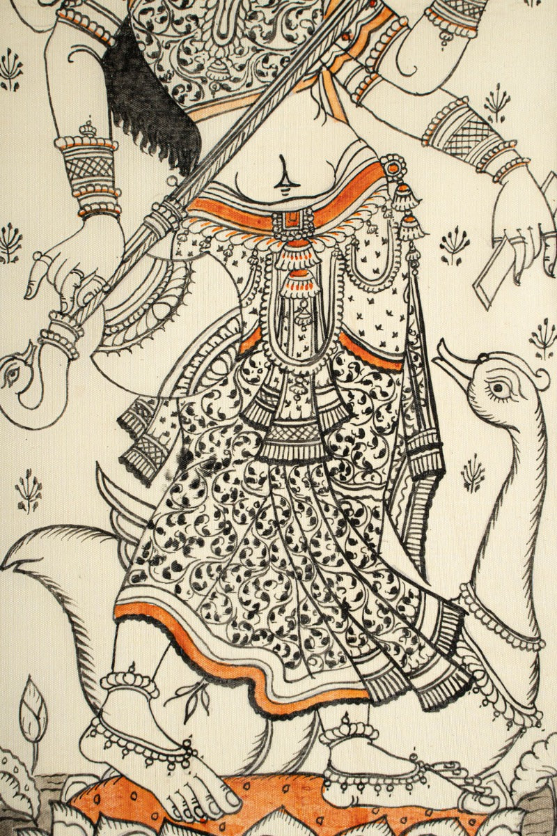 Saraswati Pattachitra Painting(20" x 9.7" Unframed )