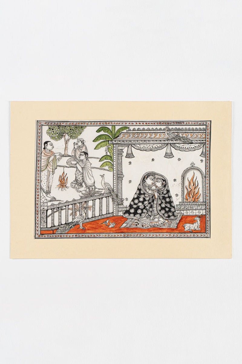 Love in winter Pattachitra Painting ( 13" x 19.1" Unframed )