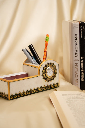 Timeless Elegance Marble Desk Organizer With Clock