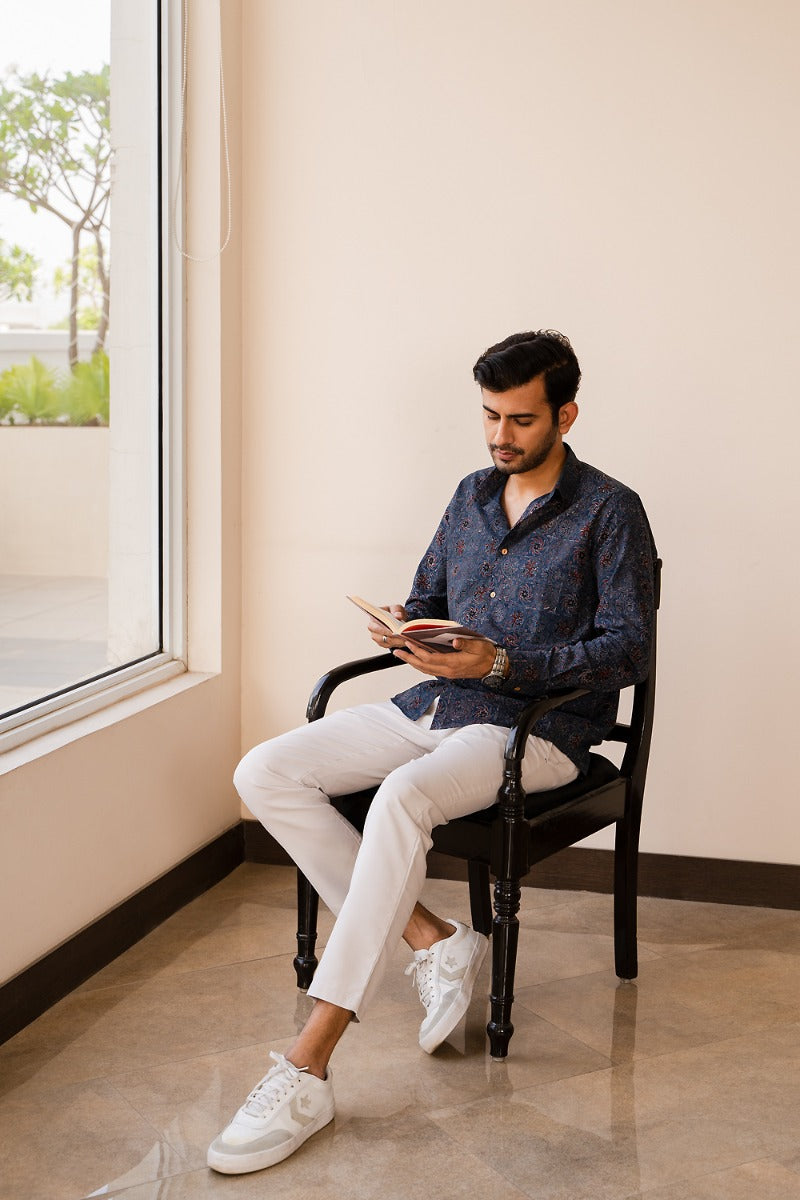 Straight Collar Ajrakh Print Shirt