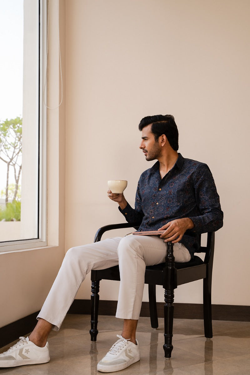 Straight Collar Ajrakh Print Shirt