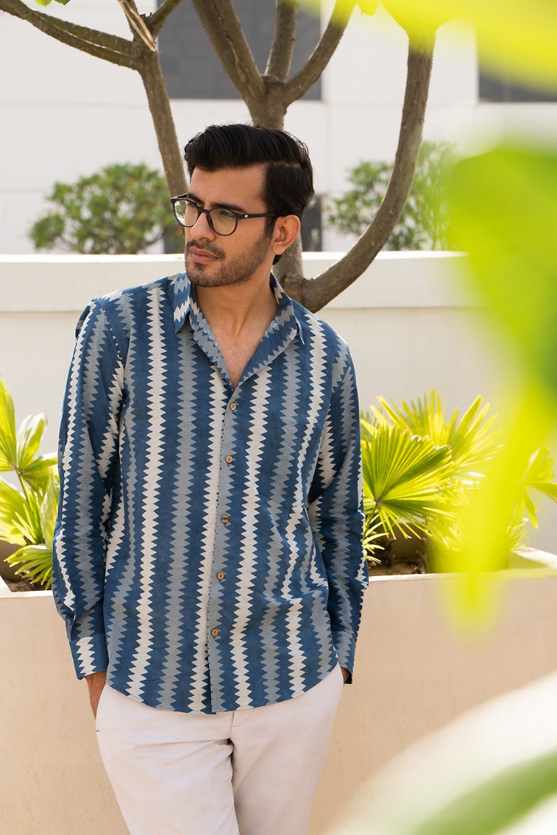 True Blue Straight Collar Blue Shirt