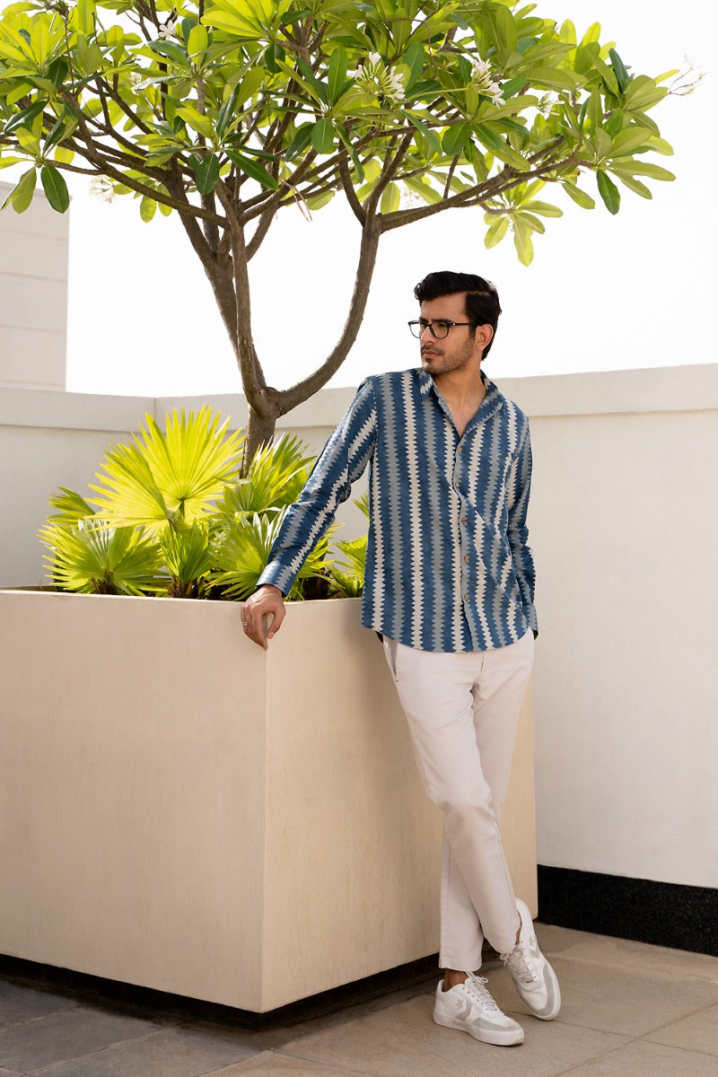 True Blue Straight Collar Blue Shirt