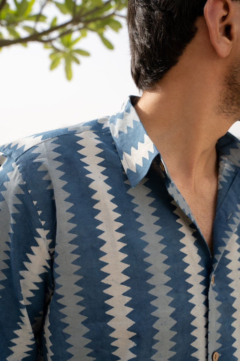 True Blue Straight Collar Blue Shirt