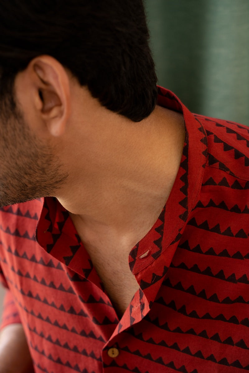 Crimson Wonder Mandarin Collar Red Shirt