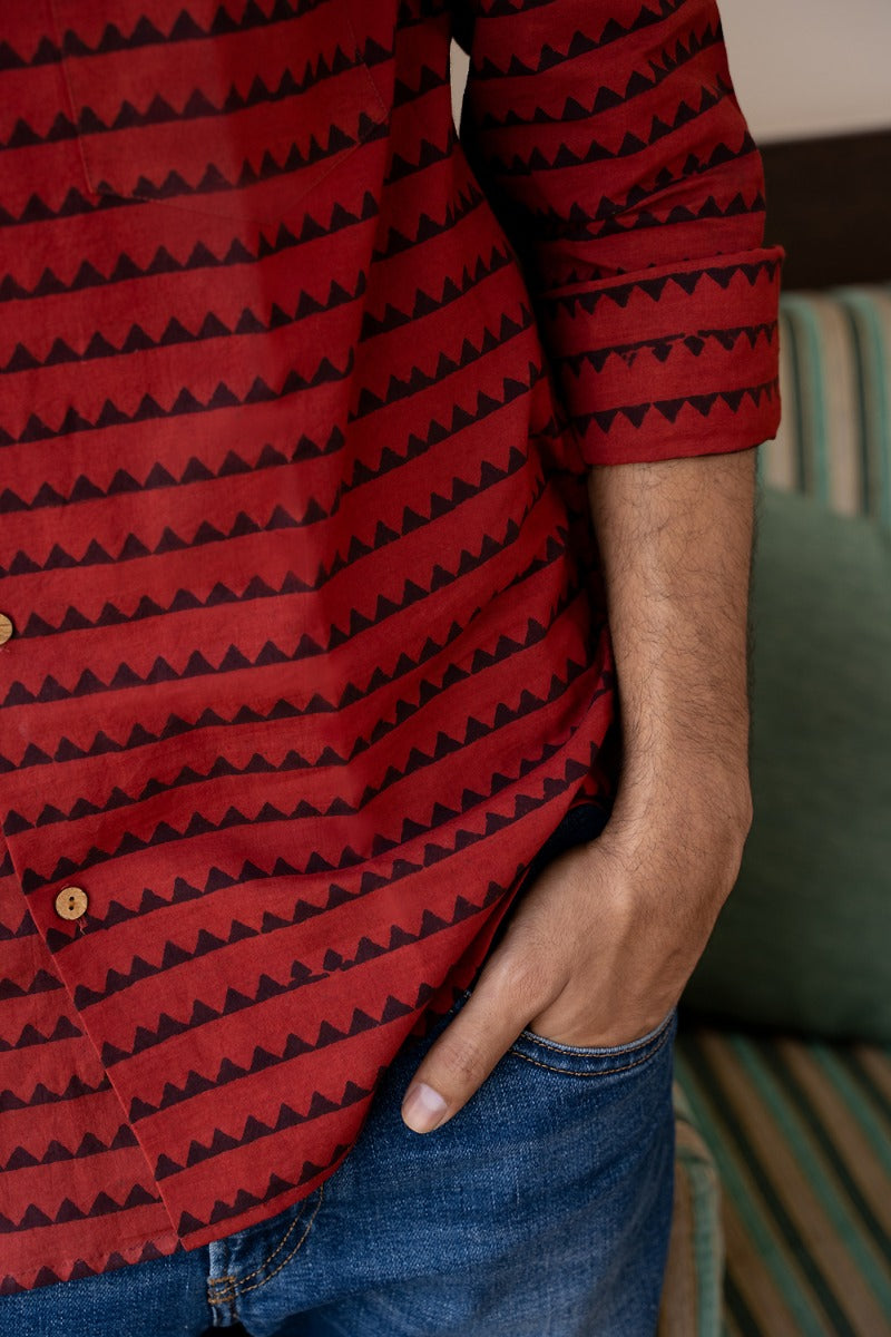 Crimson Wonder Mandarin Collar Red Shirt