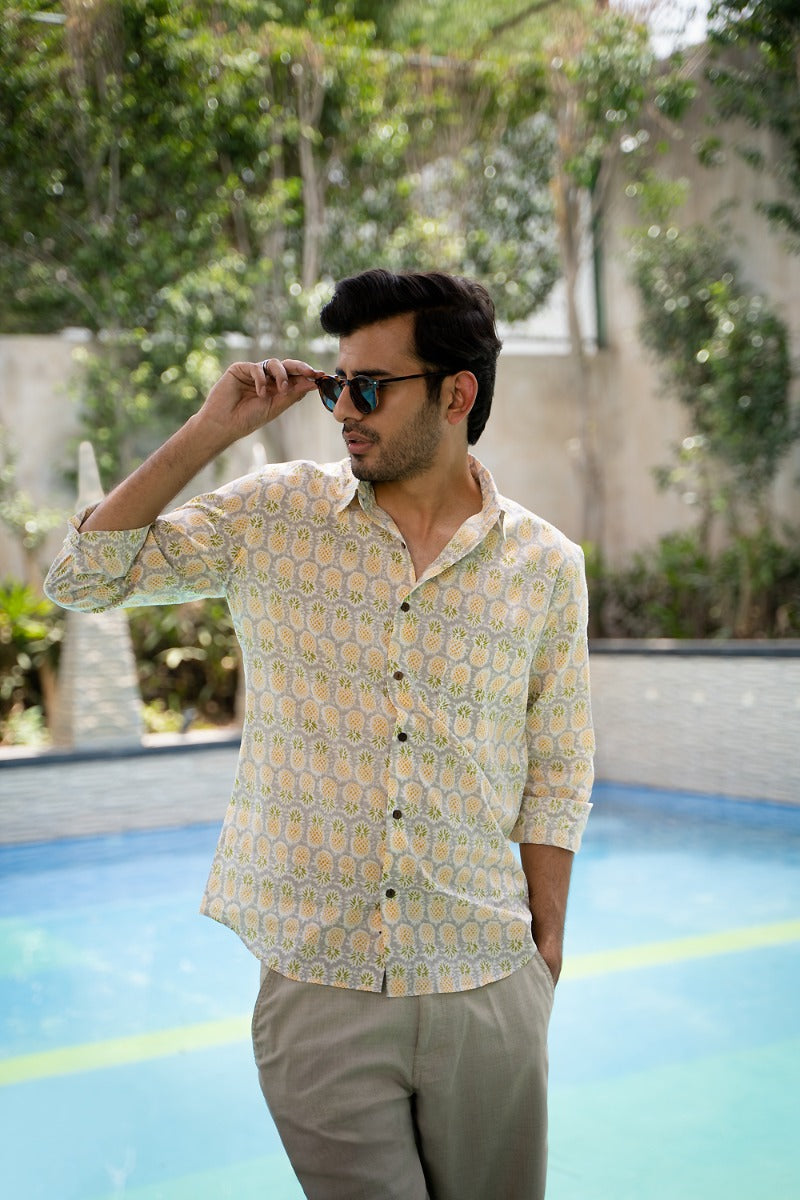 Quirky Straight Collar Pineapple Shirt