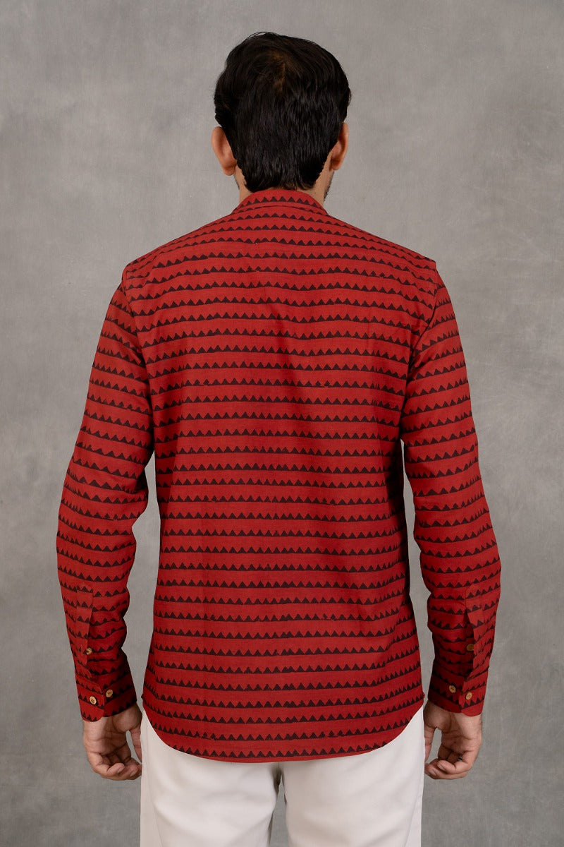 Crimson Wonder Mandarin Collar Red Shirt
