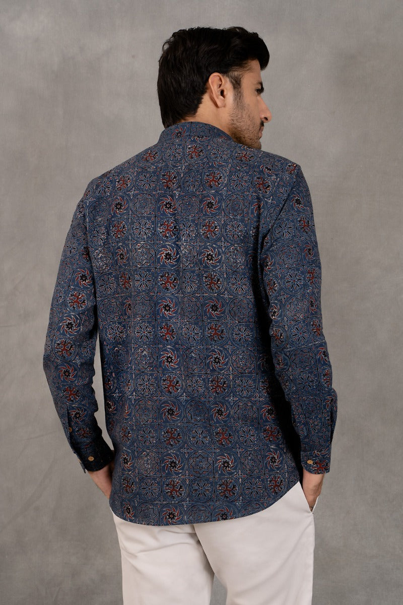 Straight Collar Ajrakh Print Shirt