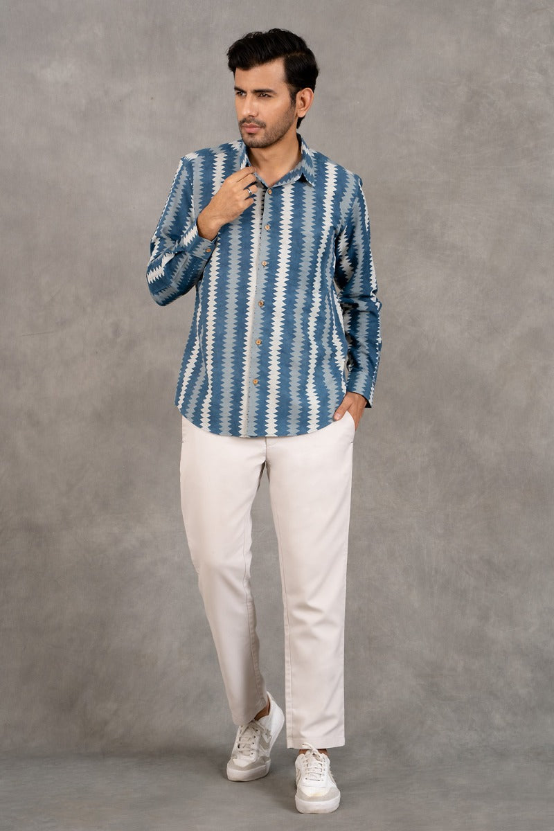 True Blue Straight Collar Blue Shirt