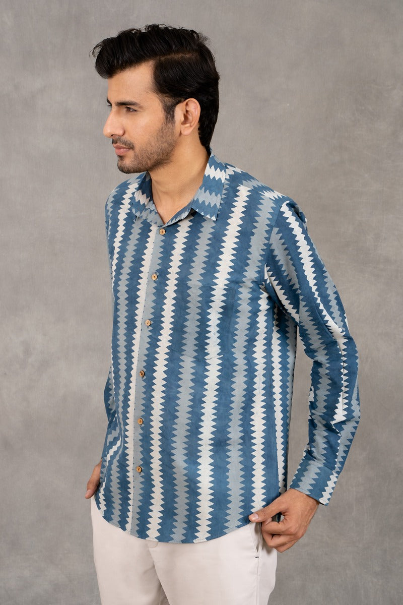 True Blue Straight Collar Blue Shirt