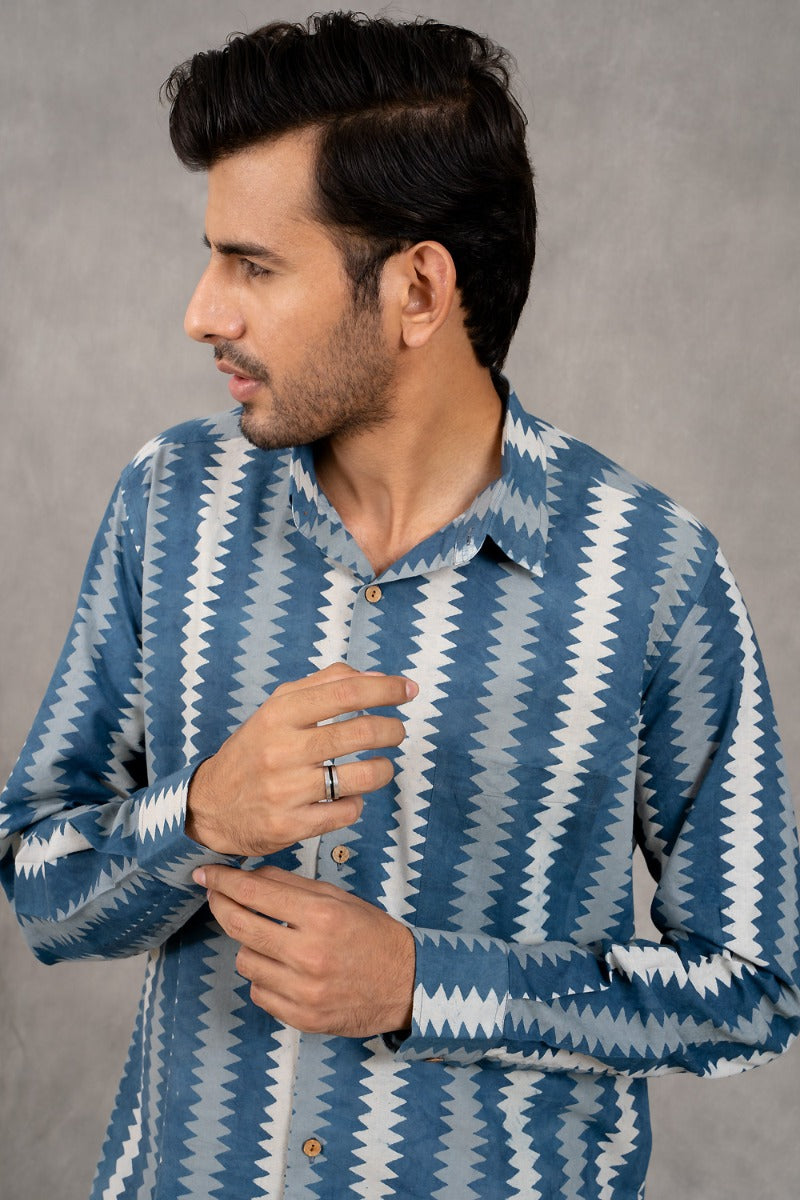 True Blue Straight Collar Blue Shirt