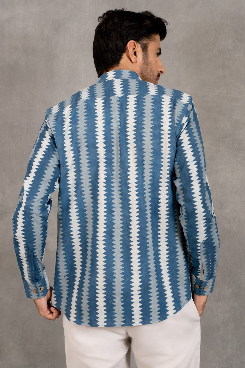 True Blue Straight Collar Blue Shirt