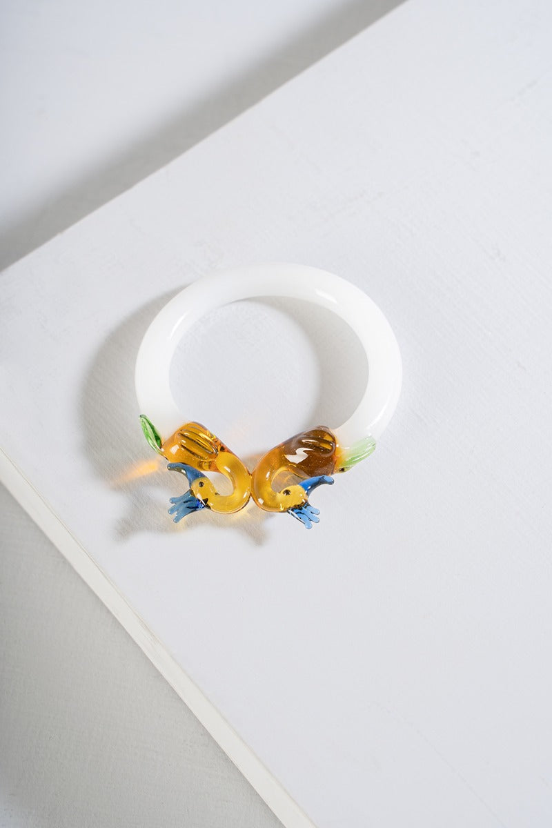 Poised Peacock Glass Bangle