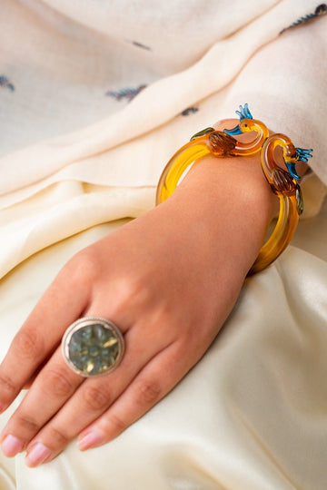 Morni Glass Art Bangle-Yellow-2-4 ( Diameter- 2.6" )