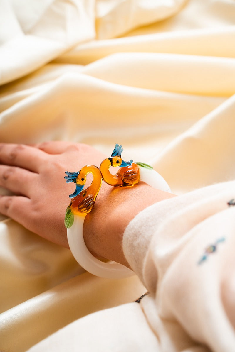 Poised Peacock Glass Bangle