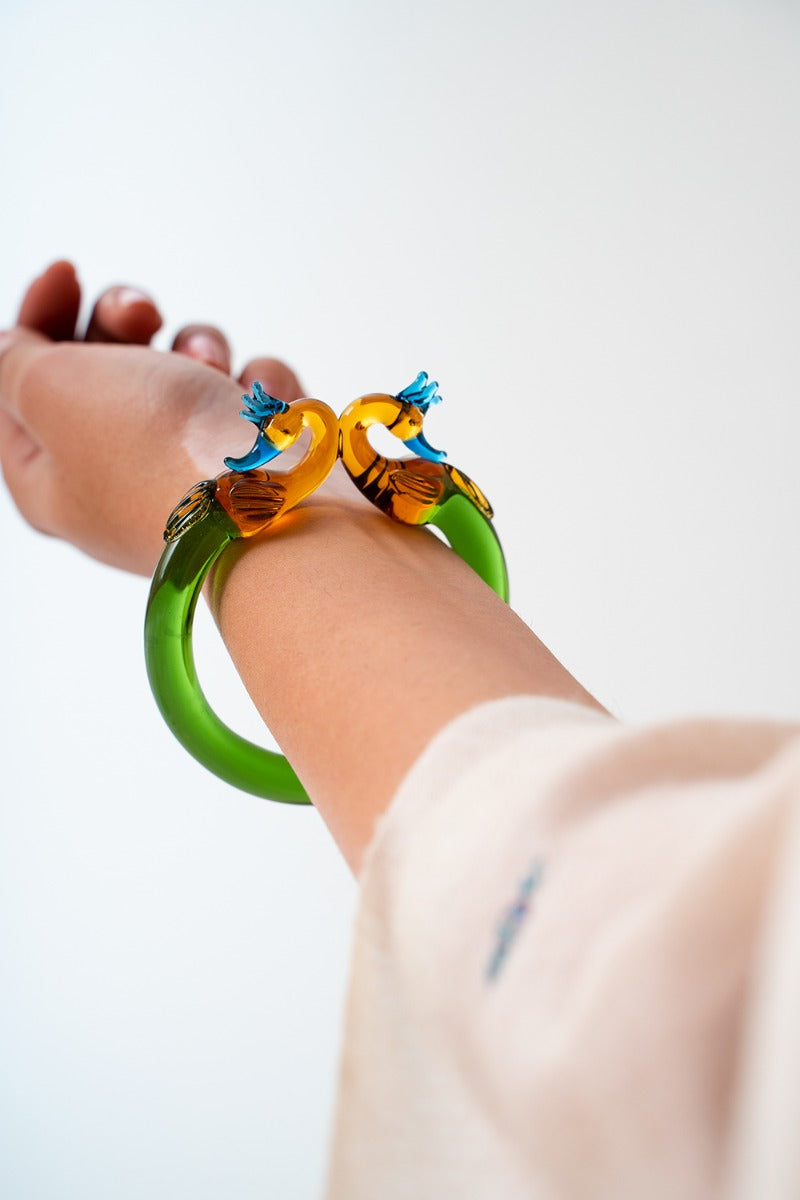 Morni Glass Art Bangle-Green-2-6 ( Diameter- 2.75" )