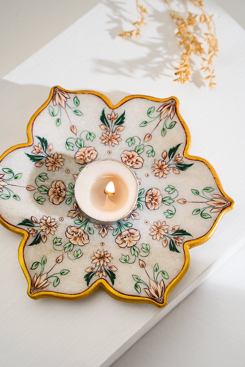 Floriated Marble Candle Plate