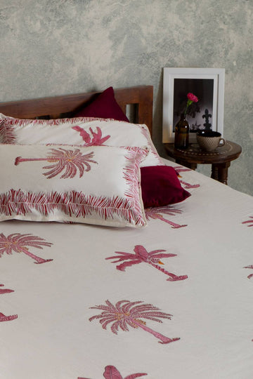 Delphine Tropical Palm Double Bedsheet with Pillow Covers