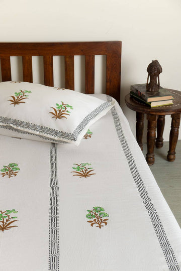 Parakeet Floral Motif Single Bedsheet with Pillow Cover