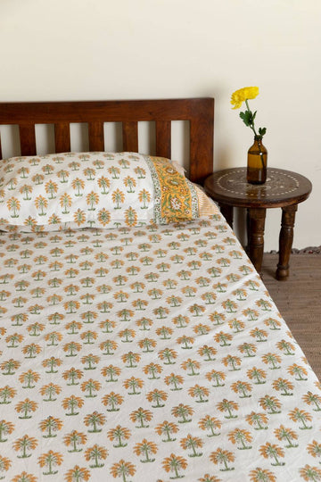 Amber Tropical Palm Single Bedsheet with Pillow Cover