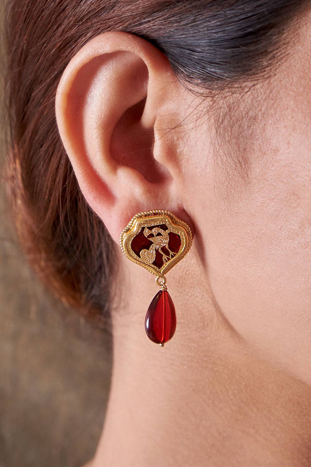 Ruby Coloured Teardrop Earrings
