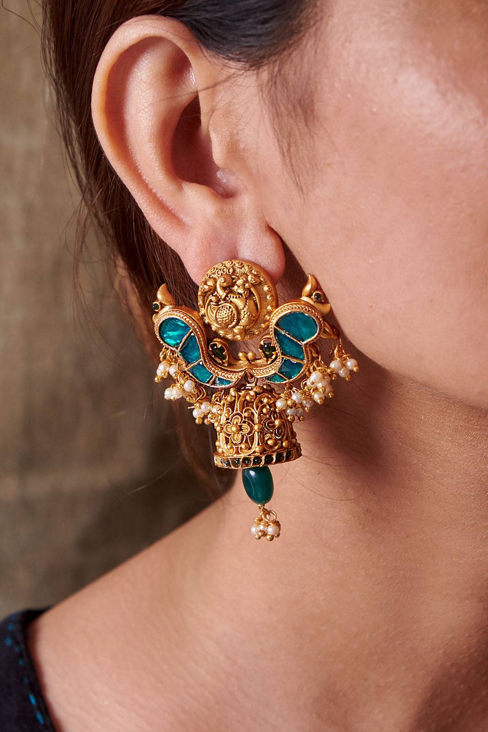 Aquamarine Gold Finish Earrings