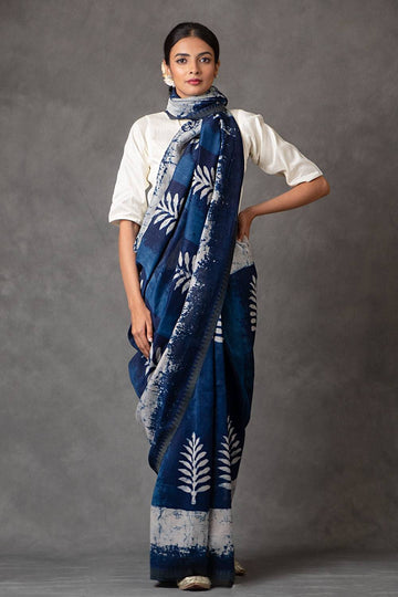 Indigo Dabu Print Saree (with Blouse)