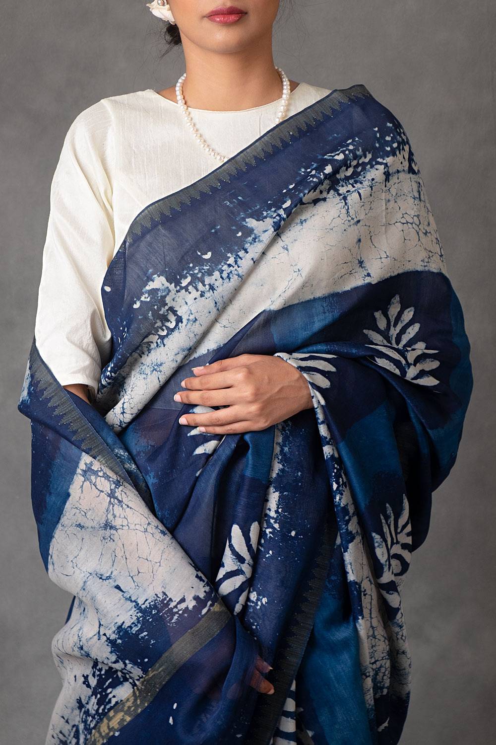 Indigo Dabu Print Saree (with Blouse)