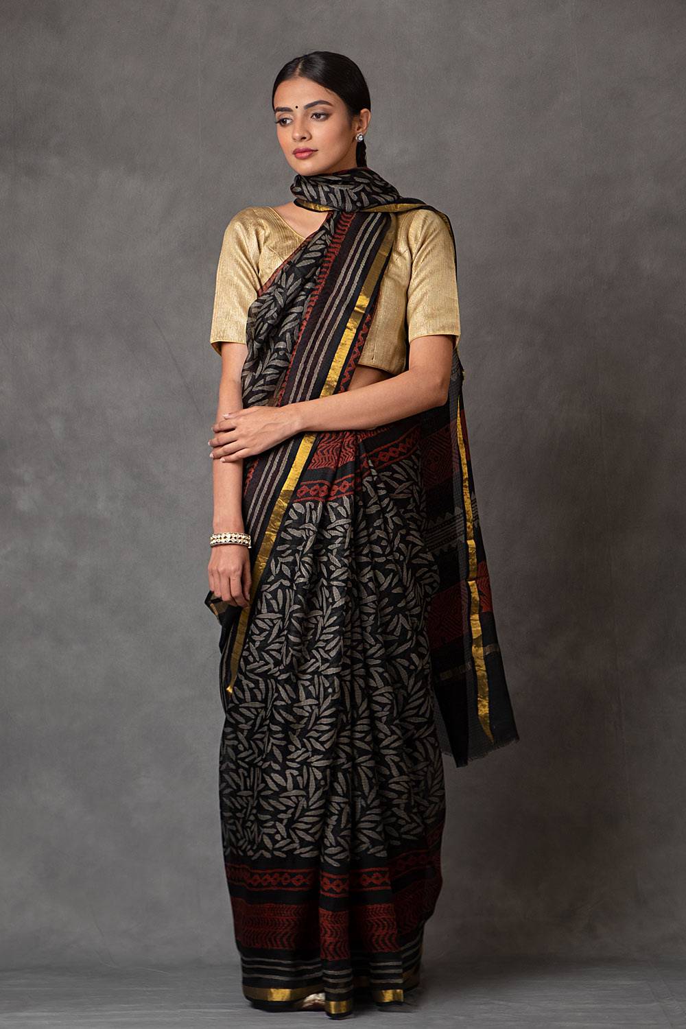 Tribal Black Kota Silk Saree