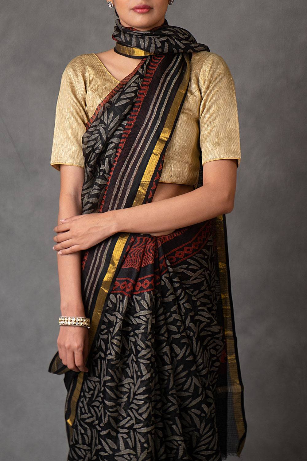 Tribal Black Kota Silk Saree
