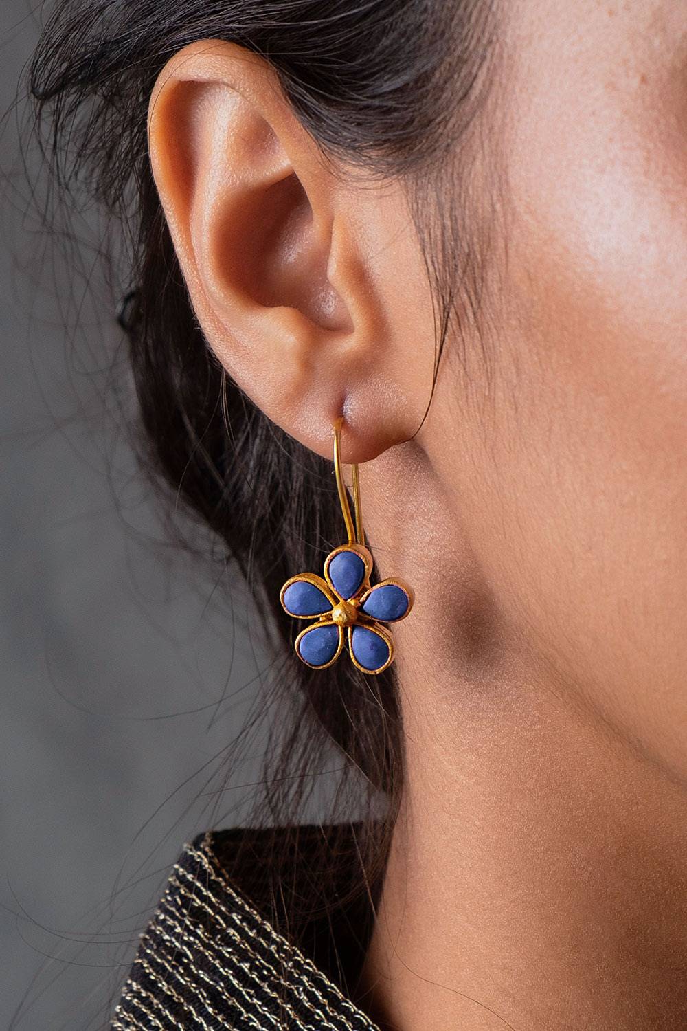 Cerulean Gold Floral Earrings