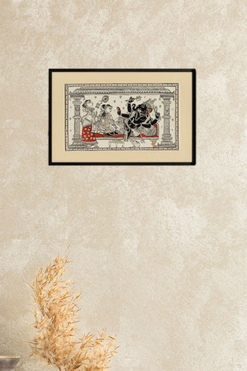 Ganesha with Riddhi & Siddhi Pattachitra Painting (9.7" x 15" Unframed )