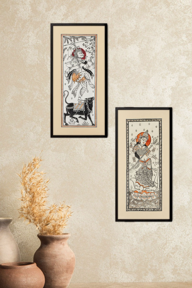 Saraswati Pattachitra Painting(20" x 9.7" Unframed )