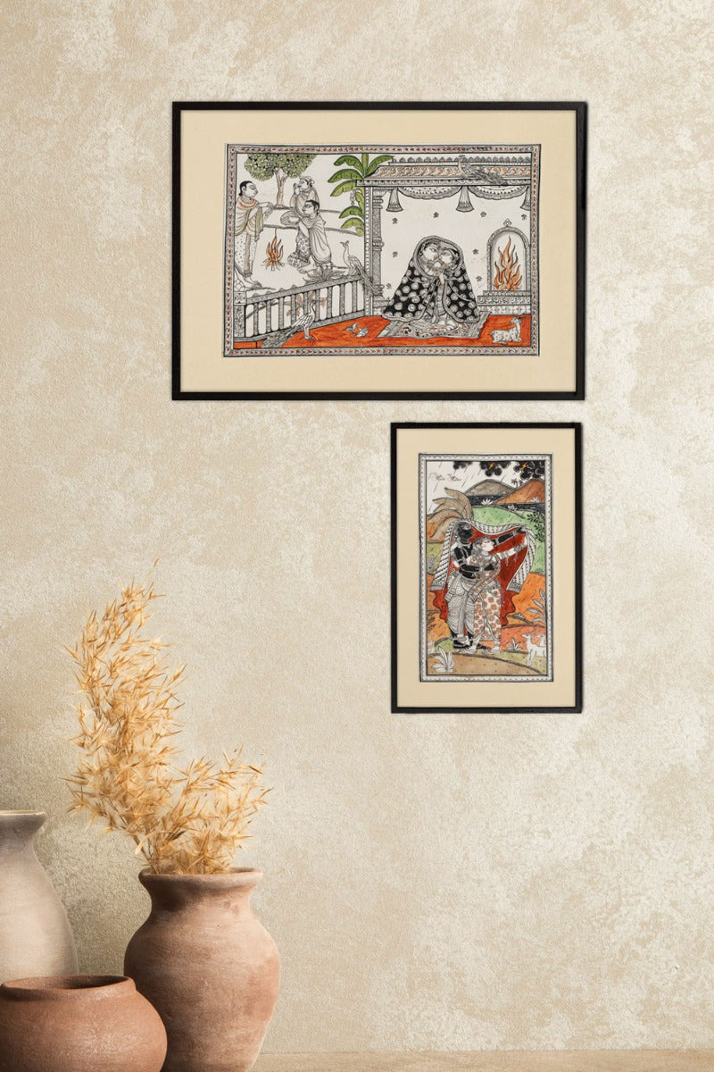 Love in winter Pattachitra Painting ( 13" x 19.1" Unframed )