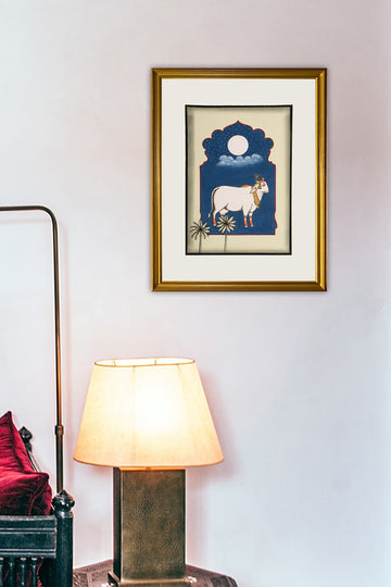 Under the night sky Govardhan painting (10in x 14in unframed)