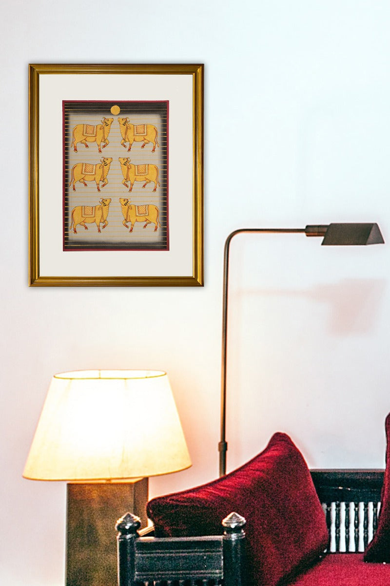 6 Golden Govardhan painting (10in x 14in unframed)