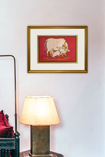 Govardhan playing with calf  (14in x 10in unframed)